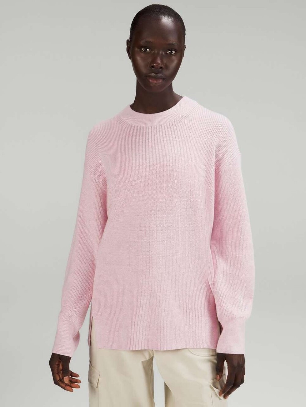Lululemon Merino Wool-Blend Ribbed Crewneck Sweater in Heathered Pink Peony